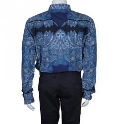 Pre Owned Etro Blue Paisley Print Long Sleeve Button-Down Cotton Shirt XXL