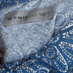 Pre Owned Etro Blue Paisley Print Long Sleeve Button-Down Cotton Shirt XXL