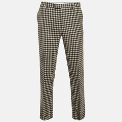 Brown Checked Wool Straight Leg Trousers