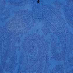 مملوكة مسبقًا Etro Blue Paisley Print Cotton Pique Polo T-Shirt 2XL