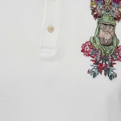 Etro White Embroidered Cotton Polo T-Shirt S