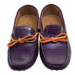 Pre Owned Etro Purple Croc Embossed Leather Bow Loafers Size 41