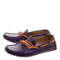 Pre Owned Etro Purple Croc Embossed Leather Bow Loafers Size 41
