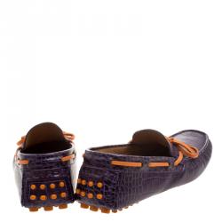 Pre Owned Etro Purple Croc Embossed Leather Bow Loafers Size 41