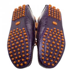 Pre Owned Etro Purple Croc Embossed Leather Bow Loafers Size 41