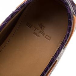 Pre Owned Etro Purple Croc Embossed Leather Bow Loafers Size 41