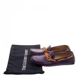 Pre Owned Etro Purple Croc Embossed Leather Bow Loafers Size 41