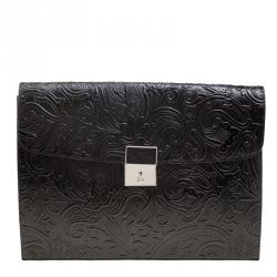 Etro Black Paisley Embossed Leather Document Case
