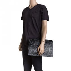 Etro Black Paisley Embossed Leather Document Case