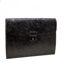 Etro Black Paisley Embossed Leather Document Case