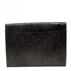 Etro Black Paisley Embossed Leather Document Case