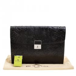 Etro Black Paisley Embossed Leather Document Case