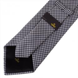 Pre Owned Fendi Black and White Embroidered Tie