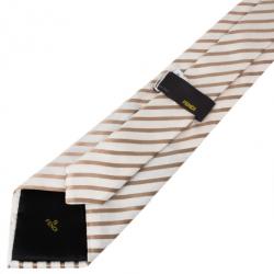 Pre Owned Fendi Cream Striped Silk Tie