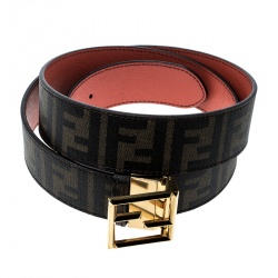Fendi Brown/Orange Zucca Canvas and Leather Reversible Belt 110cm