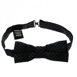Fendi Black Mini Zucca Printed Silk Narrow Bow Tie