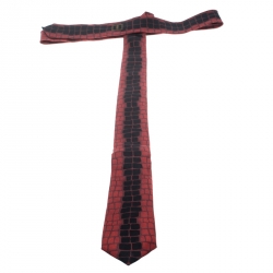 Fendi Black and Red Tile Printed Silk Tie