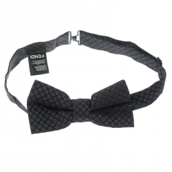 Fendi Black Logo Pattern Jacquard Silk Butterfly Bow Tie