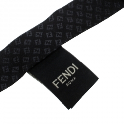 Fendi Black Logo Pattern Jacquard Silk Butterfly Bow Tie