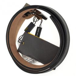 مملوكة مسبقًا Fendi Black Leather Striped Enamel Sliding Buckle Belt Size 36