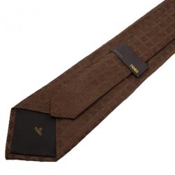 Pre Owned Fendi Brown FF Embroidered Silk Tie