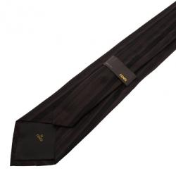 Fendi Black Striped Silk Tie
