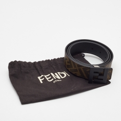 مملوكة مسبقًا Fendi Black/Tobacco Zucca Coated Canvas and Leather FF Reversible Belt 