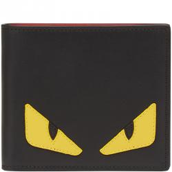 Fendi Black Elite Leather Bag Bugs Eyes Inlay Horizontal Bifold Wallet
