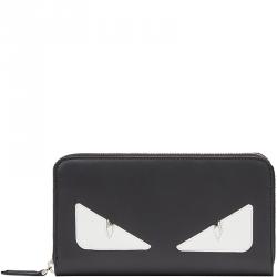 Fendi Black Leather Bag Bugs Eyes Zip-Around Wallet