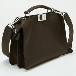 Pre Owned Fendi Khaki Green Nylon Peekaboo ISeeU Bag