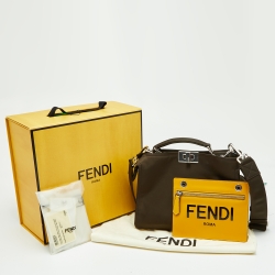 Pre Owned Fendi Khaki Green Nylon Peekaboo ISeeU Bag