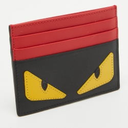 Pre Owned محفظة بطاقات فندي مونستر أيز جلد أحمر/أسود