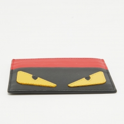 Pre Owned محفظة بطاقات فندي مونستر أيز جلد أحمر/أسود