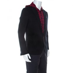 مملوكة مسبقًا Fendi Black and Red Stretch Jersey Zucca Printed Hooded Blazer L