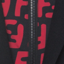 مملوكة مسبقًا Fendi Black and Red Stretch Jersey Zucca Printed Hooded Blazer L