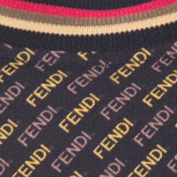Pre Owned Fendi Black and Yellow Knit Diagonal Logo Printed Jumper L