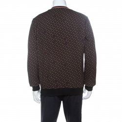 Pre Owned Fendi Black and Yellow Knit Diagonal Logo Printed Jumper L