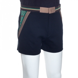 Fendi Black Knit Stripped Trim Detail Shorts L