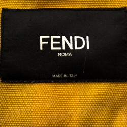 Fendi Yellow & Blue Stripe Print Canvas Fur Detail Jacket S