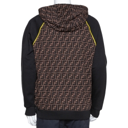 Pre Owned Fendi Brown Zucca FF Logo Cotton Hooded Sweatshirt L