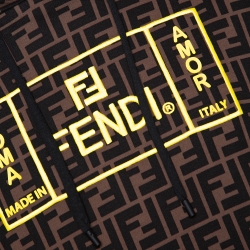 Pre Owned Fendi Brown Zucca FF Logo Cotton Hooded Sweatshirt L