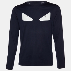 Fendi Night Blue Bag Bugs Appliqued Cotton Long Sleeve T-Shirt L