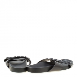 Fendi Black Leather Cross Strap Slipper Sandals Size 43