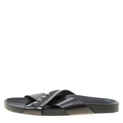 Fendi Black Leather Cross Strap Slipper Sandals Size 43
