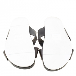 Fendi Black Leather Cross Strap Slipper Sandals Size 43