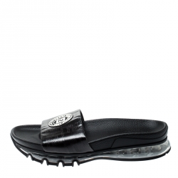 Fendi Black Zucca Coated Canvas Logo Appliquèd Sliders Size 42