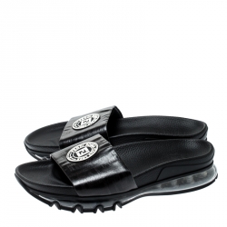 Fendi Black Zucca Coated Canvas Logo Appliquèd Sliders Size 42