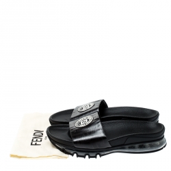 Fendi Black Zucca Coated Canvas Logo Appliquèd Sliders Size 42