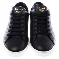 Fendi Black Leather Bag Bugs On Tongue Low Top Sneakers Size 41