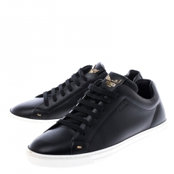 Fendi Black Leather Bag Bugs On Tongue Low Top Sneakers Size 41